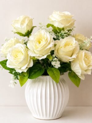 9-Head Artificial Rose Flower Bunch – Ivory White (15 Inch) ( Set of 2 Pcs )-img2
