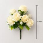 9-Head Artificial Rose Flower Bunch – Ivory White (15 Inch) ( Set of 2 Pcs )