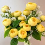 9-Head Medium Peony Artificial Flower Bunch – Lemon (15 Inch) ( Set of 2 Pcs )