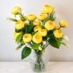 9-Head Medium Peony Artificial Flower Bunch – Lemon (15 Inch) ( Set of 2 Pcs )