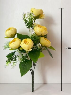 9-Head Medium Peony Artificial Flower Bunch – Lemon (15 Inch) ( Set of 2 Pcs )-img3