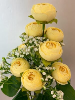 9-Head Small Peony Artificial Flower Bunch – Soft Yellow (12 Inch) ( Set of 2 Pcs )