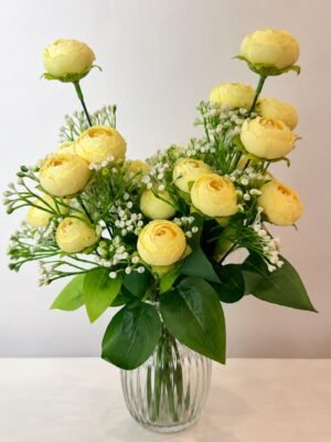 9-Head Small Peony Artificial Flower Bunch – Soft Yellow (12 Inch) ( Set of 2 Pcs )-img2