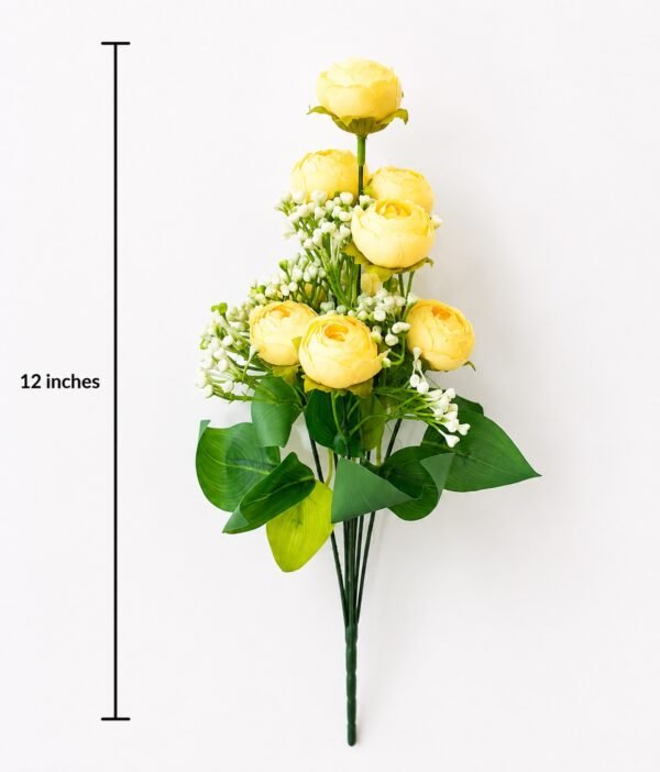 9-Head Small Peony Artificial Flower Bunch – Soft Yellow (12 Inch) ( Set of 2 Pcs )