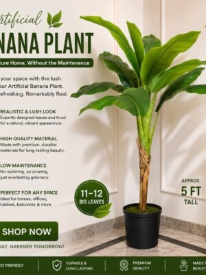 Artificial Banana Plant ( 5ft Tall ) with Black Plastic Pot-img2