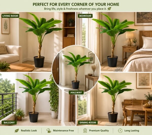 Artificial Banana Plant ( 5ft Tall ) with Black Plastic Pot