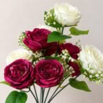 Artificial Burgundy & White Peony Rose Bunch ( Set of 2 Pcs )