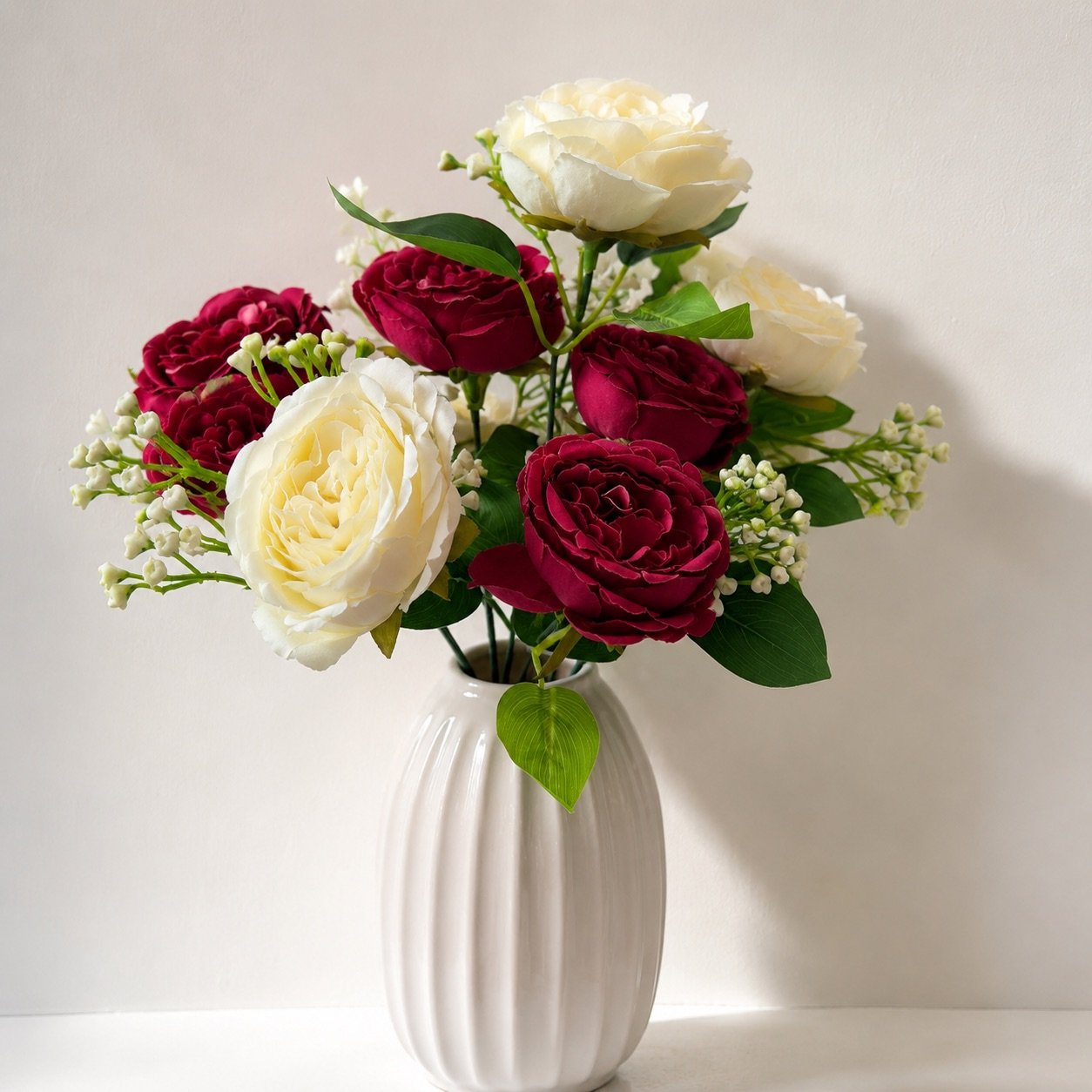 Artificial Burgundy & White Peony Rose Bunch ( Set of 2 Pcs )-img2