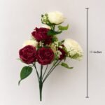 Artificial Burgundy & White Peony Rose Bunch ( Set of 2 Pcs )