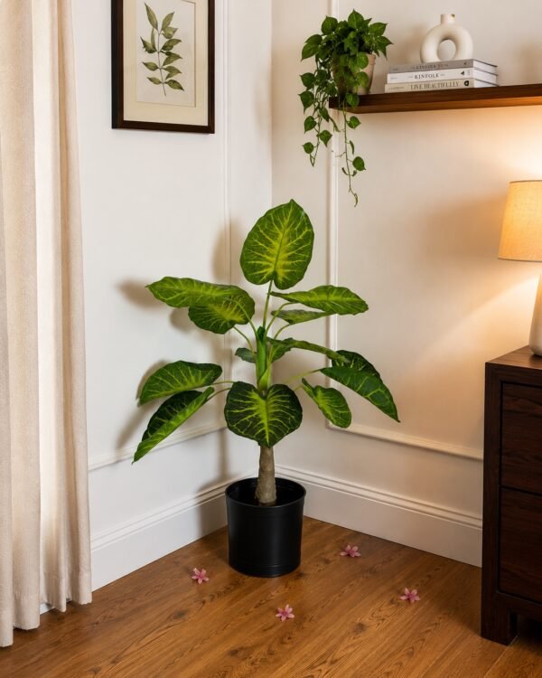 Artificial Caladium Plant (Elephant Ear Plant) – 4 ft  With Black Plastic Pot