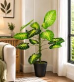 Artificial Caladium Plant (Elephant Ear Plant) – 4 ft  With Black Plastic Pot