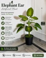Artificial Caladium Plant (Elephant Ear Plant) – 4 ft  With Black Plastic Pot
