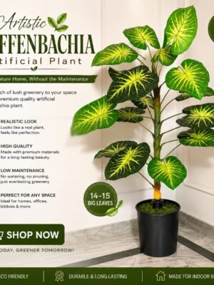 Artificial Caladium Plant (Elephant Ear Plant) – 4 ft With Black Plastic Pot-img2