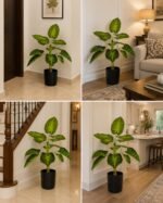 Artificial Caladium Plant (Elephant Ear Plant) – 4 ft  With Black Plastic Pot