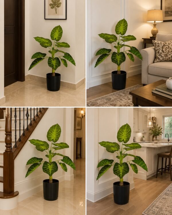 Artificial Caladium Plant (Elephant Ear Plant) – 4 ft  With Black Plastic Pot