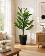 Artificial Dieffenbachia Plant (Dumb Cane) – 4 ft With Black Plastic Pot