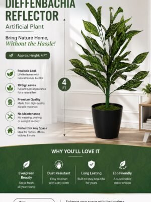 Artificial Dieffenbachia Plant (Dumb Cane) – 4 ft 🌿 With Black Plastic Pot-img2