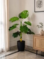 Artificial Monstera Deliciosa Plant (Swiss Cheese Plant) – 4 ft With Black Plastic Pot