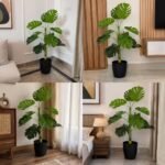 Artificial Monstera Deliciosa Plant (Swiss Cheese Plant) – 4 ft With Black Plastic Pot