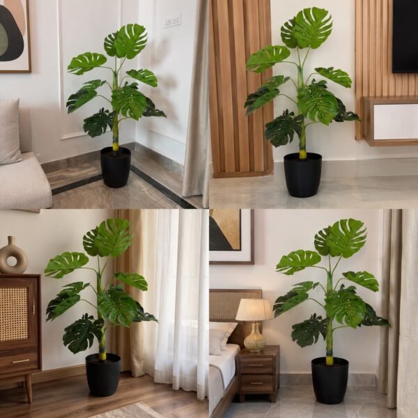 Artificial Monstera Deliciosa Plant (Swiss Cheese Plant) – 4 ft With Black Plastic Pot