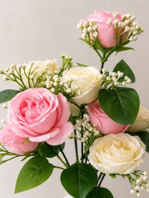 Artificial Pink & White Peony Rose Bunch ( Set of 2 Pcs )