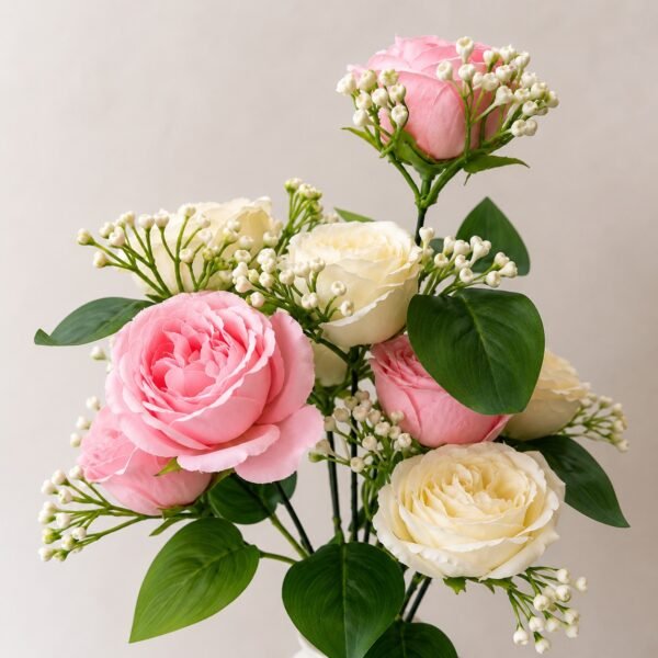 Artificial Pink & White Peony Rose Bunch ( Set of 2 Pcs )