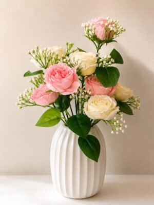 Artificial Pink & White Peony Rose Bunch ( Set of 2 Pcs )-img2