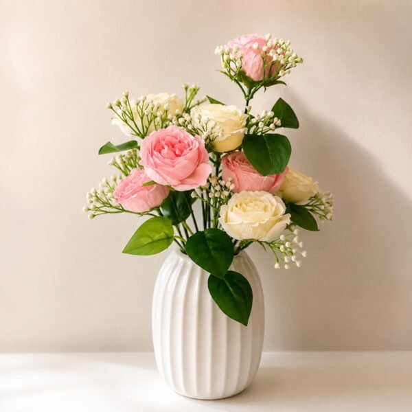 Artificial Pink & White Peony Rose Bunch ( Set of 2 Pcs )