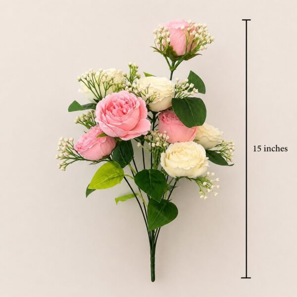Artificial Pink & White Peony Rose Bunch ( Set of 2 Pcs )