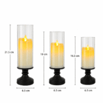 Auresta Home - Glass Hurricane LED Candle with Stand- Set of 3 Pcs
