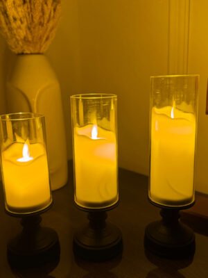 Auresta Home – Glass Hurricane LED Candle with Stand- Set of 3 Pcs-img4