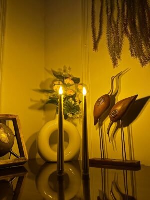 Auresta Home- Gold Finish LED Taper Candles ( Set Of 2pcs )