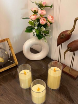 Auresta Home – Classic Glass Flameless Candle Set of 3 Pcs
