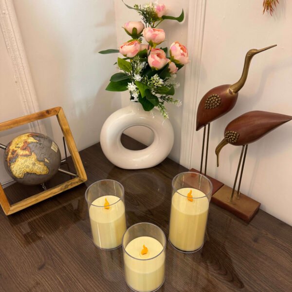 Auresta Home – Classic Glass Flameless Candle Set of 3 Pcs