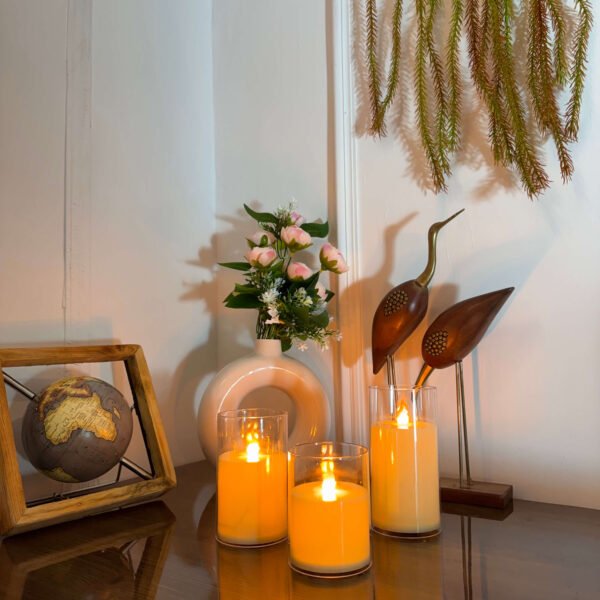 Auresta Home – Classic Glass Flameless Candle Set of 3 Pcs