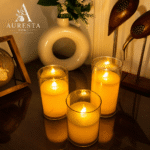 Auresta Home – Classic Glass Flameless Candle Set of 3 Pcs