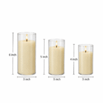 Auresta Home – Classic Glass Flameless Candle Set of 3 Pcs