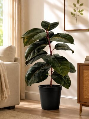 Ficus Elastica (Artificial Rubber Plant) – 3 ft ( with Black Plastic Pot )