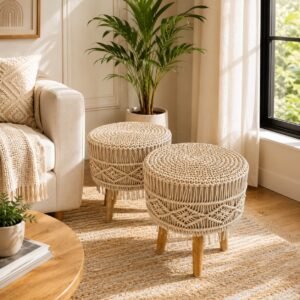 Handcrafted Macramé Ottoman Stool Set ( Set of 2 )-img1