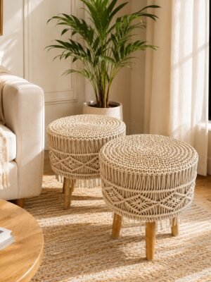 Handcrafted Macramé Ottoman Stool Set ( Set of 2 )