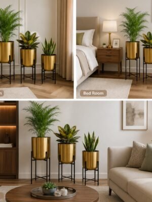 Luxe Gold Metal Planter Stand Set (Set of 3)-img3
