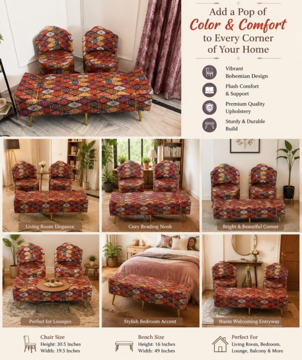Luxe Jaipuri Print Seating Set ( Set of 3 Pieces )