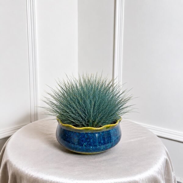 Ocean Blue Scalloped Ceramic Planter Set (Set of 3)