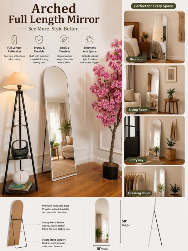 Premium Gold Arch Floor Mirror ( White, Gold, Black )