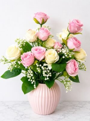 Pink White Rose Bunch Real Touch Set of 2