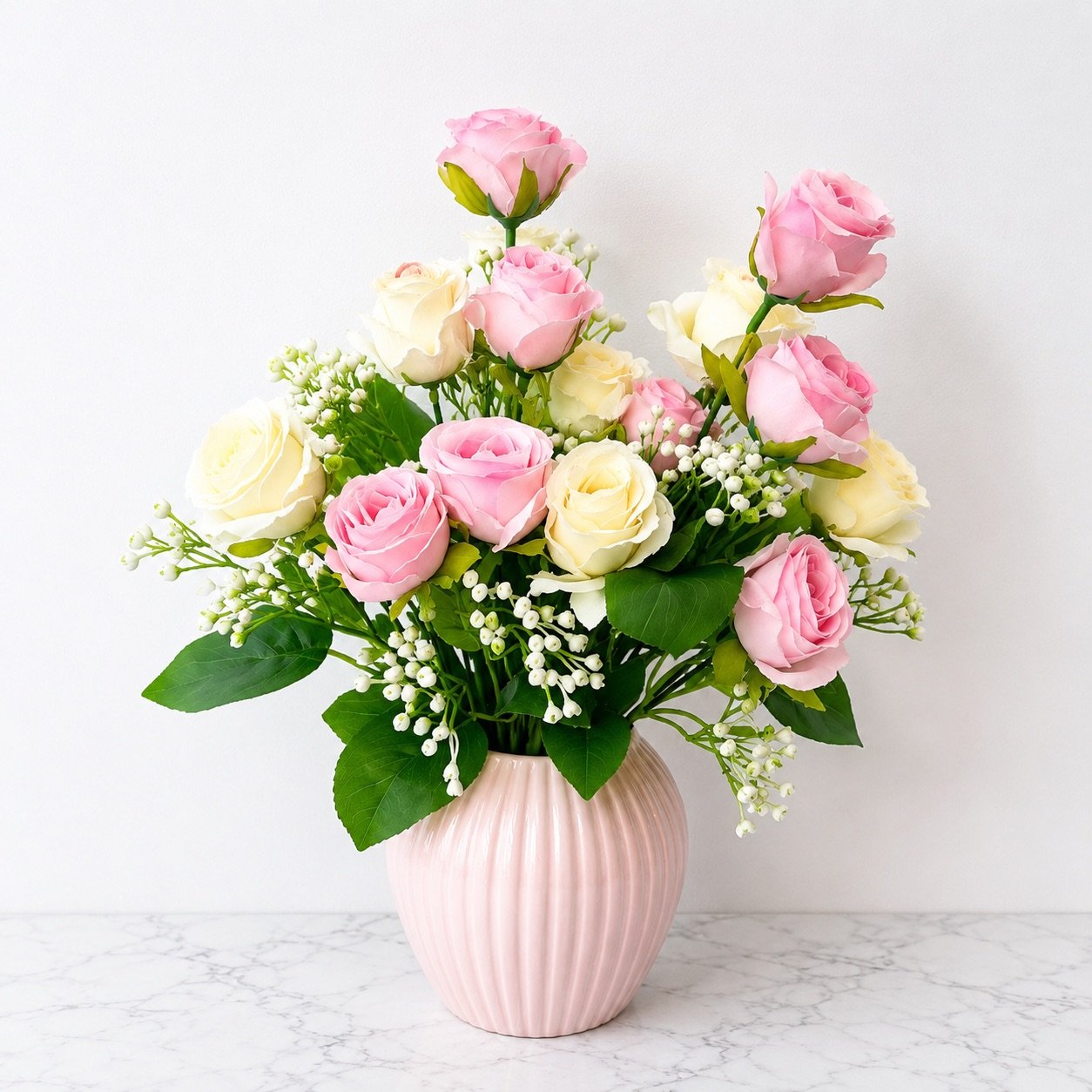 Pink White Rose Bunch Real Touch Set of 2