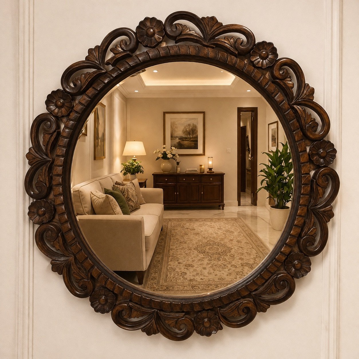 Regal Bloom Round Wall Mirror-img1