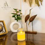 Warm Ember Glass LED Candle ( Each candle is powered with 3 x AAA batteries not included)