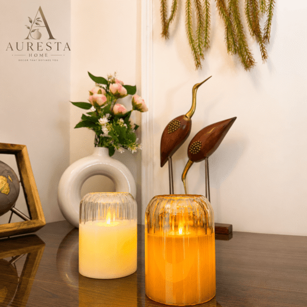 Warm Ember Glass LED Candle ( Each candle is powered with 3 x AAA batteries not included)