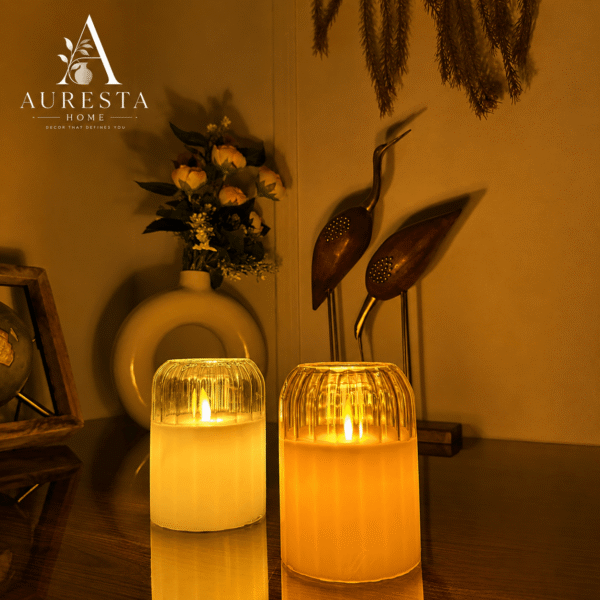Warm Ember Glass LED Candle ( Each candle is powered with 3 x AAA batteries not included)